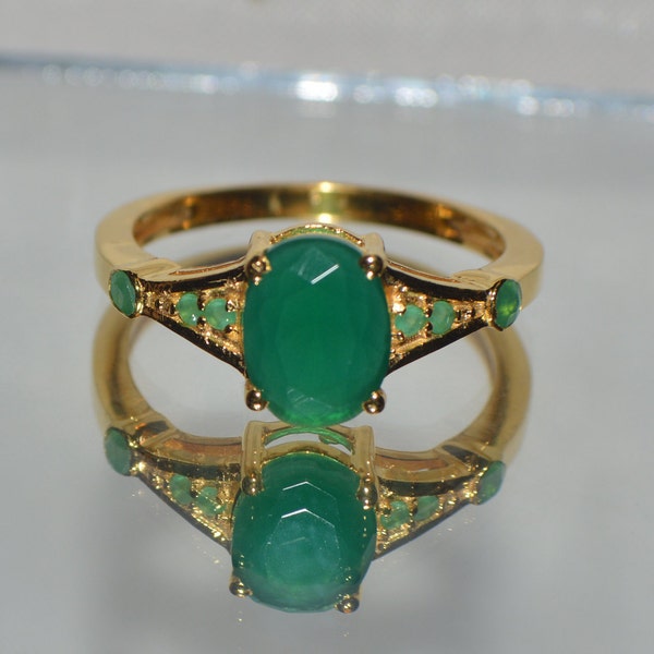 Glamorous 2.65 ct. 9x7mm Indian Emerald In 14k Yellow Gold over .925 Sterling Silver Gypsy Ring  Premium Simulated