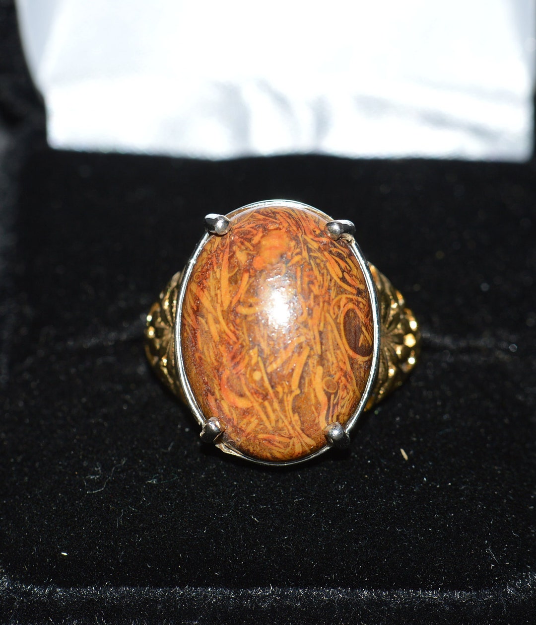 Indian Script Ring Tribal Indian Script Stone Ring, Sterling Silver & 14k Gold - Etsy
