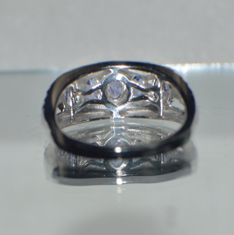 1.15ct Naural Tanzanite Cocktail Ring in Platinum over .925 Sterling Silver Size 5 an 6