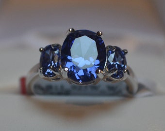 7.25 Carat  AAA Tanzanite set in Platinum over .925 sterling Silver Cocktail Dinner Ring Size 7  Premium Simulated