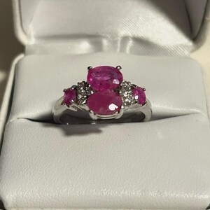 Niassa Pink Ruby Ring, White Topaz  14k White Gold Over Sterling Silver, Size 7.5