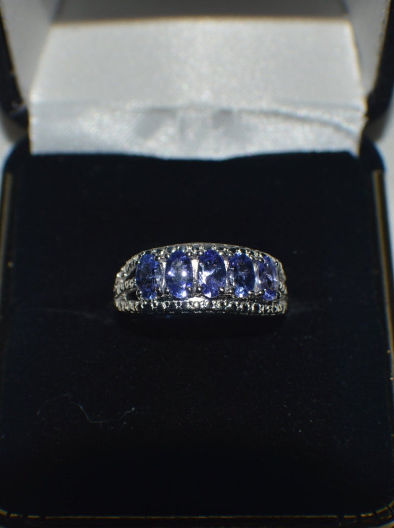 1.15ct Naural Tanzanite Cocktail Ring in Platinum over .925 Sterling Silver Size 5 an 6