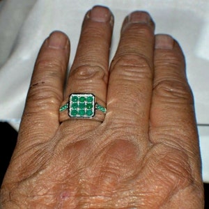 Men&#39; Statement Dinner Ring 1 Carat Natural Genuine Indian Emerald set in Platinum over Sterling Silver Men Ring Size 13