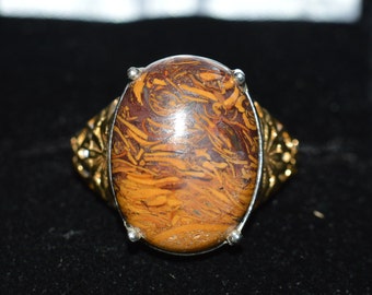 Calligraphy Script Stone Ring, 14k Gold & Sterling Silver