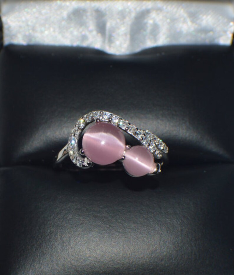 Glamorous 1.32 Ct. Natural Pink Cats Eye Set in Plaitinum Over Etsy