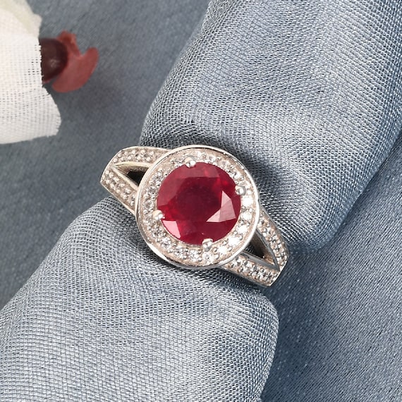 3.30 Ctw 8mm African Niassa Ruby Zircon Round Halo Ring in