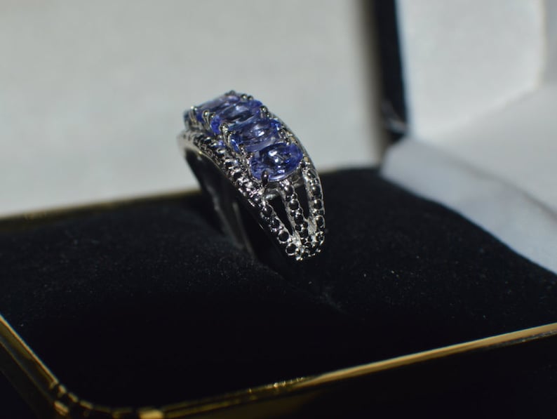 1.15ct Naural Tanzanite Cocktail Ring in Platinum over .925 Sterling Silver Size 5 an 6