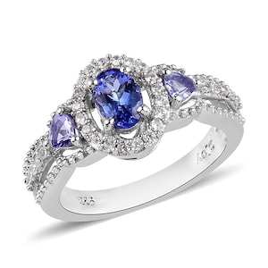 6x4mm Genuine Natural Tanzanite an Genuine Sapphire in Platinum over Sterling Silver Men/'s Statement Dinner Engagement Ring