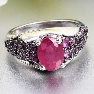 Natural Nissa African Ruby Genuine 8x6mm  Cocktail Diner Statement Ring S-7.