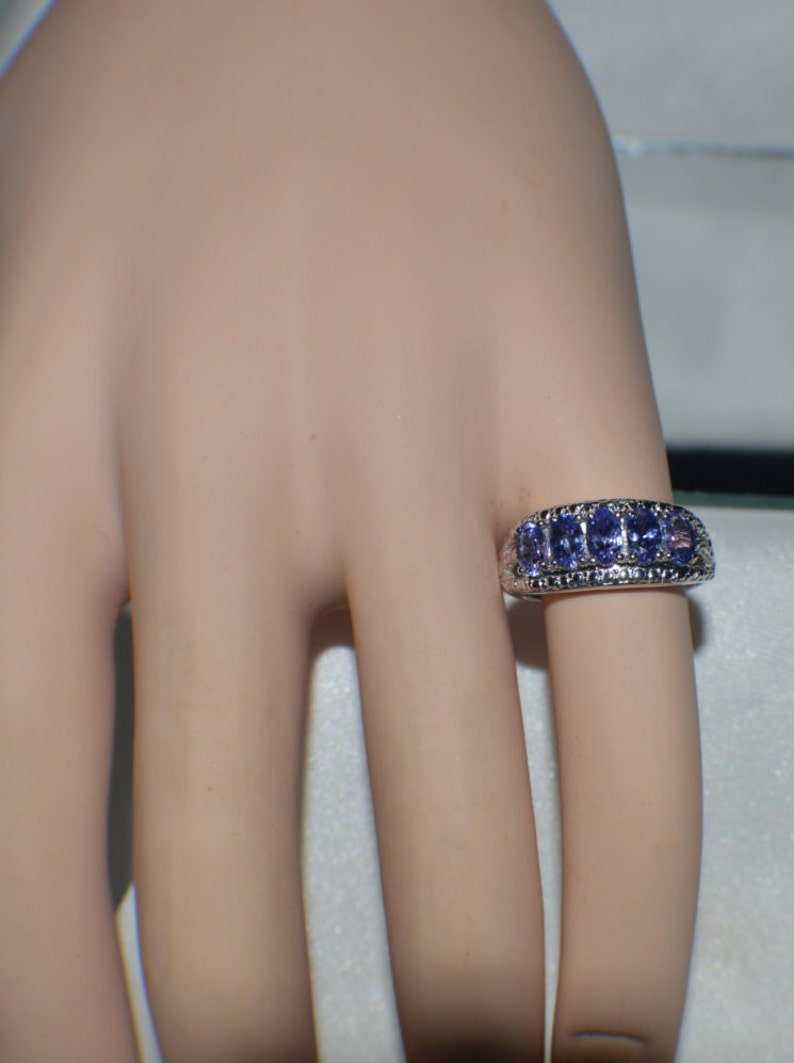 1.15ct Naural Tanzanite Cocktail Ring in Platinum over .925 Sterling Silver Size 5 an 6
