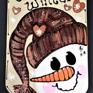 Welcome Winter SNOWMAN Mason Jar Winter Sign Wall Door Hanger Hanging Plaque Holiday Handcrafted Hand Painted Seasonal Decor Wood Wooden