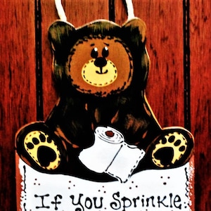 BEAR Sprinkle Tinkle SIGN Rustic Bath Bathroom Country Wood Crafts Plaque Handcrafted Handpainted Wood Wooden  Door Hanger