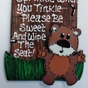 OUTHOUSE Sprinkle Tinkle BEAR CUB Woodland Animal Sign Woods Bathoom Bath Rustic Plaque Handcrafted Country Wood Crafts Wood Wooden