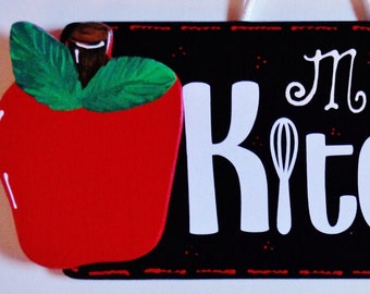 Personalize APPLE KITCHEN Name SIGN Wall Hanging Hanger Plaque Country Wood Crafts Handcrafted Decor Wood Wooden  Door Hanger