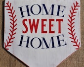 HOME SWEET HOME Distressed White Washed Baseball Plate Sign Primitive Handcrafted Wood Wooden Hand Painted Wall Door Plaque Wreath Deco