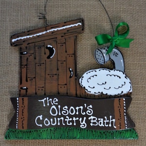 Personalized Name COUNTRY BATH Outhouse Bathroom SIGN Country Wood Crafts Plaque Wood Wooden  Door Hanger