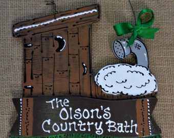 Personalized Name COUNTRY BATH Outhouse Bathroom SIGN Country Wood Crafts Plaque Wood Wooden  Door Hanger