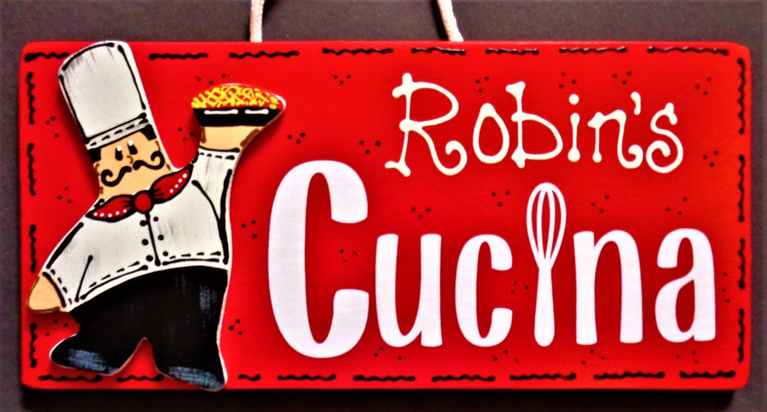 Personalize FAT CHEF CUCINA Red Sign Kitchen Name Hanger | Etsy
