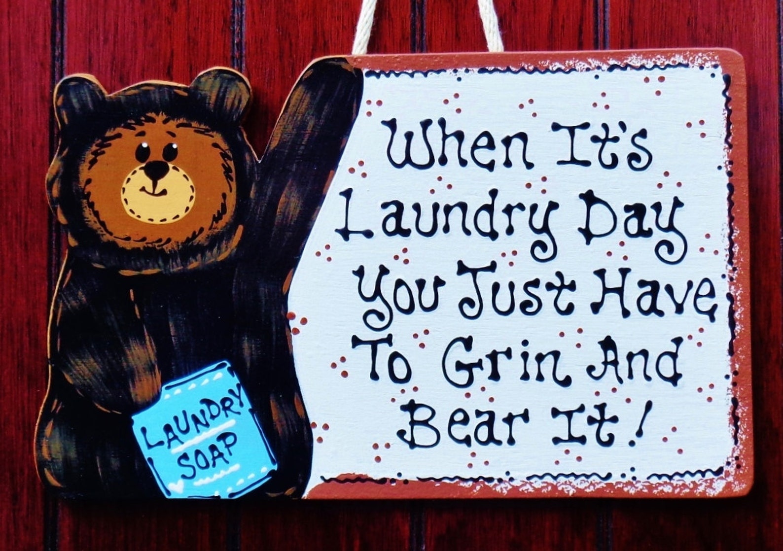 BEAR Laundry Day Grin & Bear It SIGN Rustic Country Wood Etsy