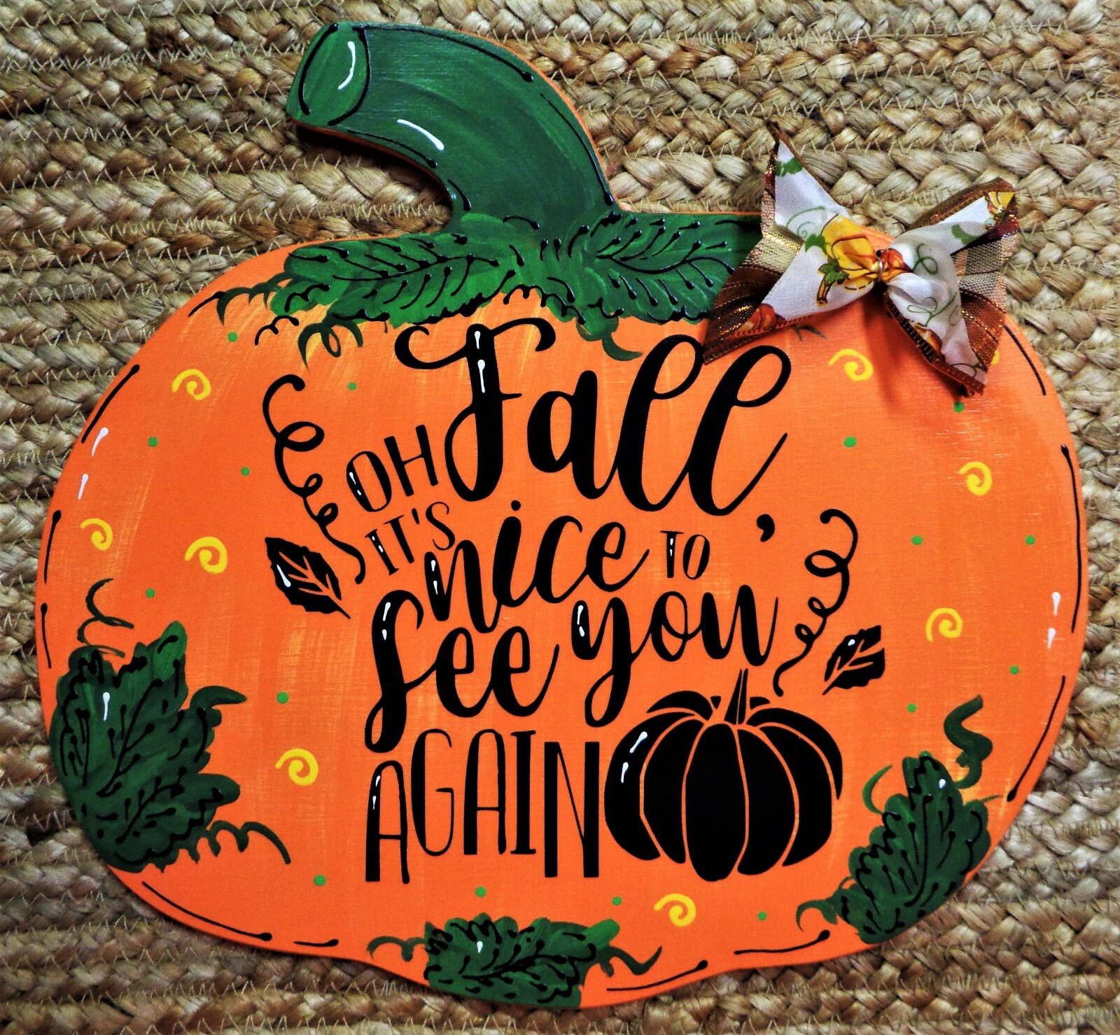 Oh FALL It's Nice To See You Again PUMPKIN SIGN Autumn Wall Art Door Hanger Seasonal Decor Plaque Handcrafted Wood Wooden