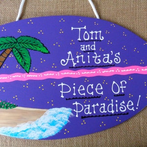 SURFBOARD Personalized Name Piece Of Paradise SIGN Tropical Deck Tiki Bar Pool Plaque Handcrafted Handpainted Country Wood Crafts Decor