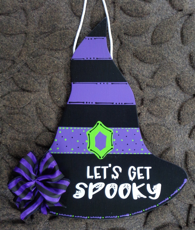 Handcrafted Witch Hat Halloween Sign: Purple & Black Fall Decor - Etsy