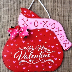 BE MY VALENTINE Candy Kiss Sign Wall Art Door Heart Hanger Plaque Country Crafts Hand Crafted Hand Painted Holiday Decor Wood Wooden