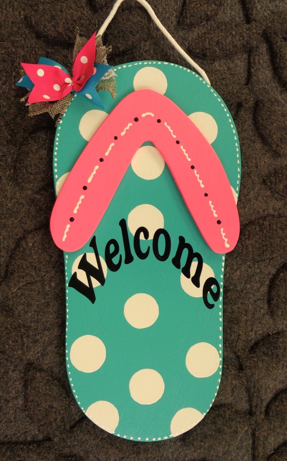 Welcome FLIP FLOPS Sign Wall Art Hanger Deck Patio Pool Tiki Hot