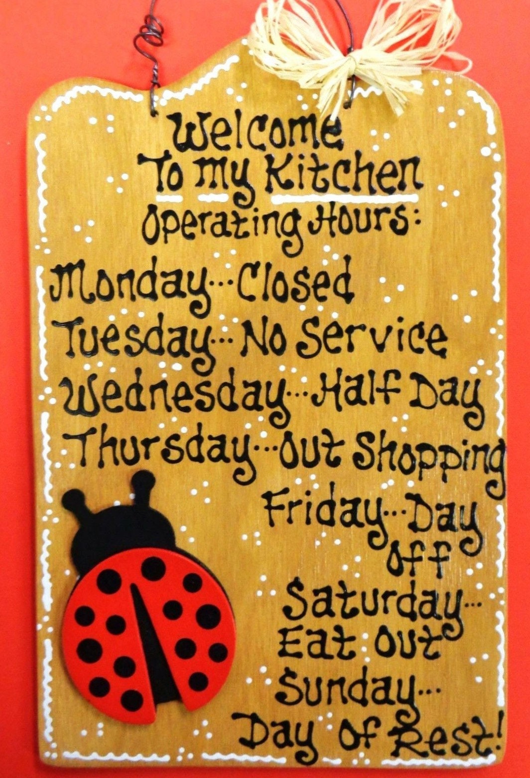 Kitchen Operating Hours LADYBUG KITCHEN Operating HOURS Wood Wall Plaque Country Wood Craft ...