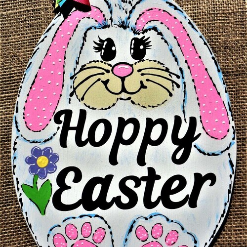 HOPPY SPRING RABBIT Wall Art Door Sign Hanger Hanging Bunny - Etsy