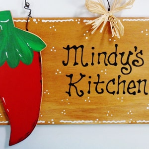 Red CHILI PEPPER Personalized Name Kitchen SIGN Family Decor Southwest Southwestern Country Wood Crafts Plaque Handcrafted Handpainted