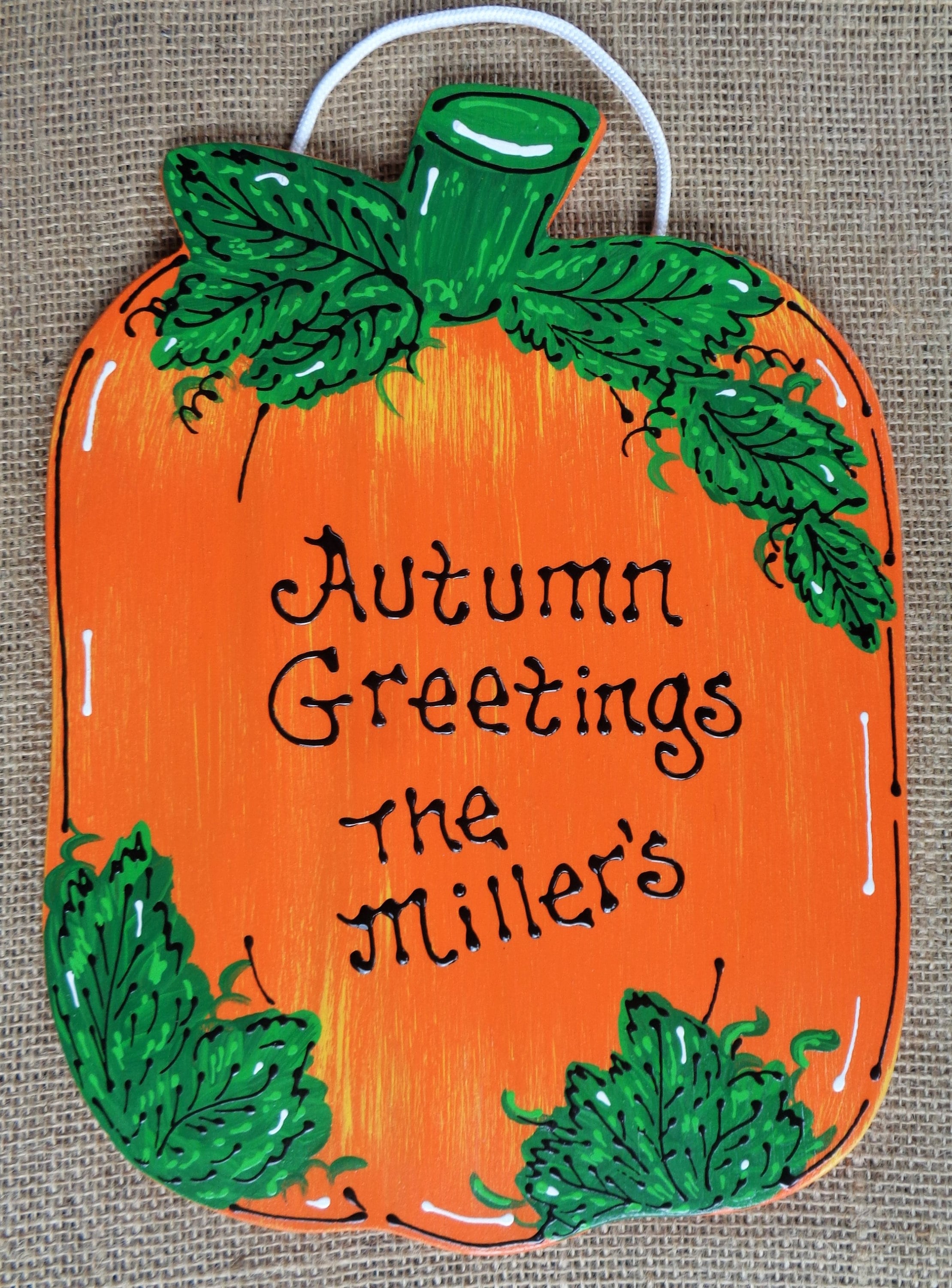 Personalized AUTUMN GREETINGS SIGN Pumpkin Fall Halloween Handcrafted ...