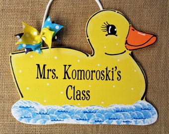 Personalize Duck Teacher Sign Wall Door Plaque School Class Etsy