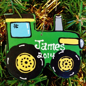 U Choose Name & Date Personalized FARM TRACTOR ORNAMENT Christmas Holiday Name Kids Handcrafted Handpainted Wood Wood Wooden  Gift Tag