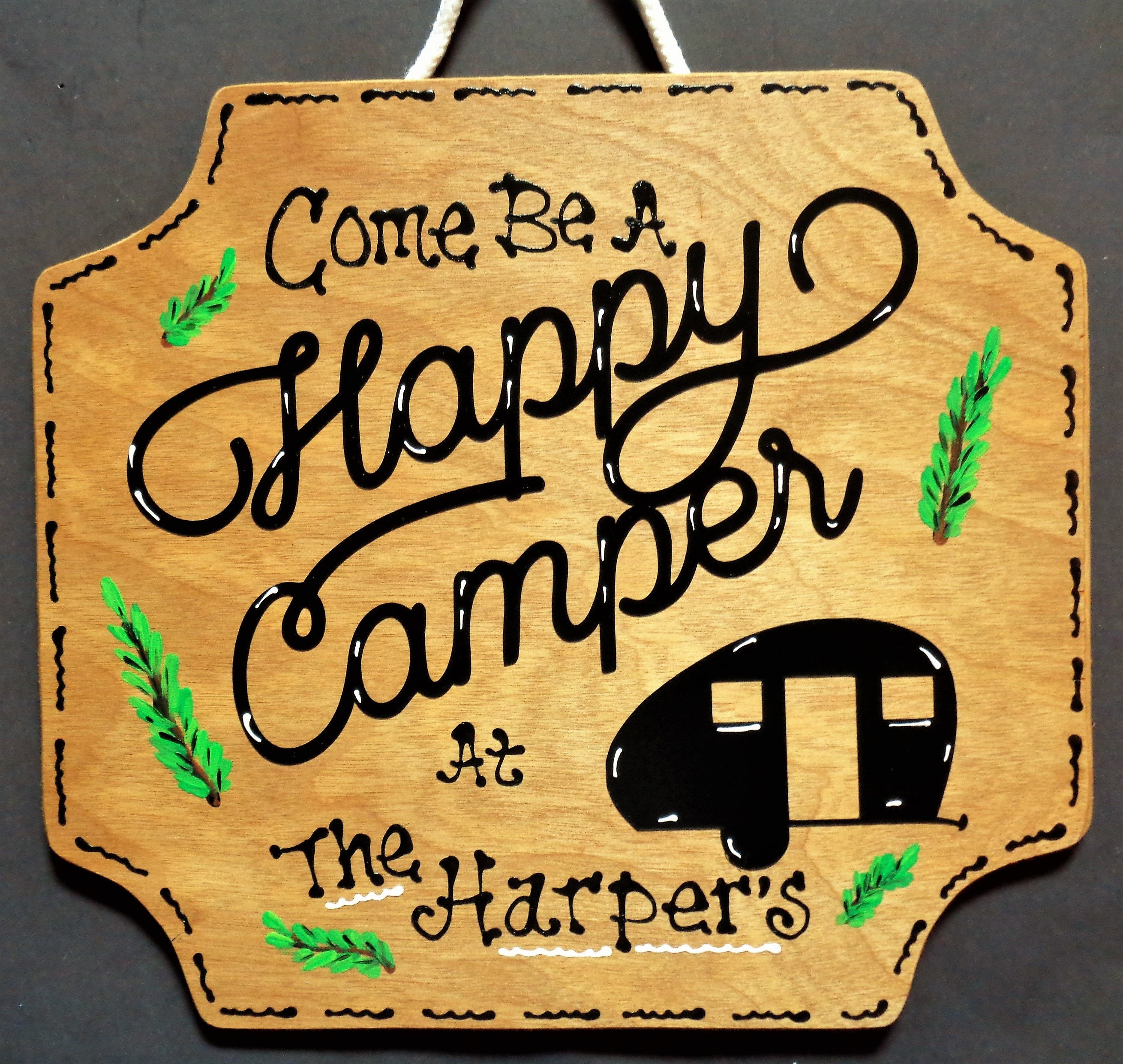 Personalize HAPPY CAMPER Name SIGN Camp Camping Campsite Nature Outdoor Wall Art Hanging Hanger