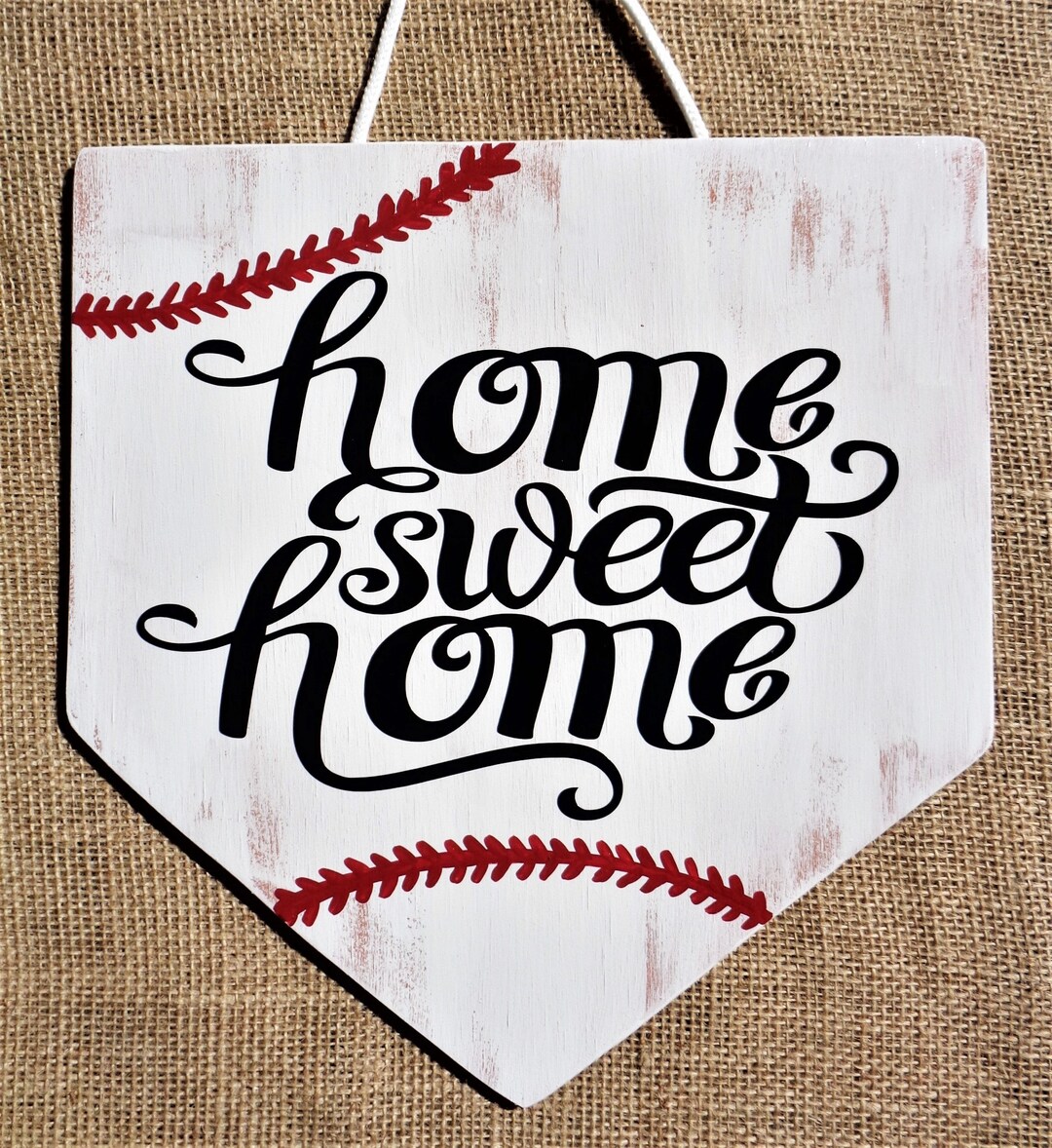 HOME SWEET HOME Distressed White Washed Baseball Plate Sign Primitive ...