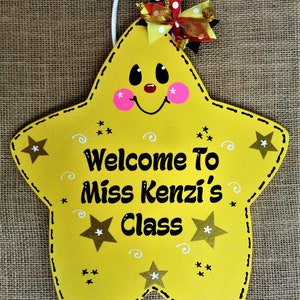 Personalized STAR Teacher SIGN Class Classroom Room Door Plaque Decor Wood Crafts Handcrafted Hand Painted Wood Wooden