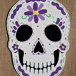 SUGAR SKULL Dia de Los Muertos Day Of The Dead SIGN Wall Door Plaque Holiday Decor Hanger Wreath Embellishment Handcrafted Hand Painted