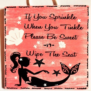 MERMAID Sprinkle Tinkle Bathroom Bath SIGN Wall PLAQUE Beach Tropical Decor Handcrafted Wood Wooden  Door Hanger