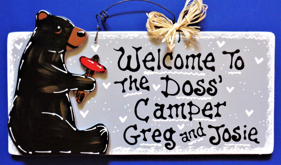 Personalized BEAR & Hot Dog SIGN Camper Camping Campsite Cabin Camp ...