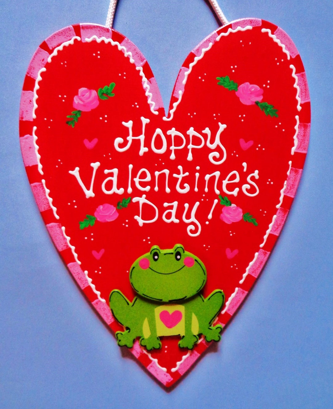 HOPPY VALENTINE'S DAY Sign W/frog Applique Valentines Day Heart