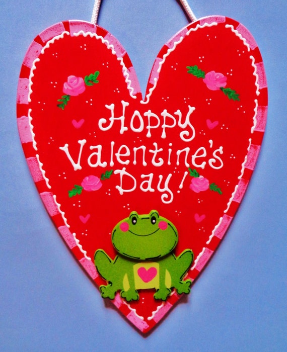 HOPPY VALENTINE'S DAY Sign W/frog Applique Valentines Day Heart