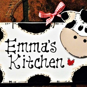 Personalized Cow Country Kitchen Sign Handcrafted Handpainted Wood Crafts Plaque Wood Wooden  Door Hanger