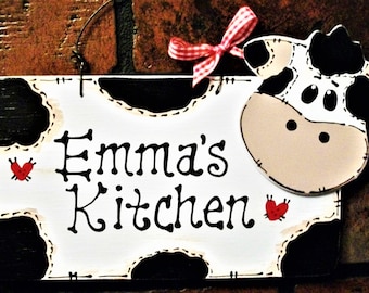 Personalized Cow Country Kitchen Sign Handcrafted Handpainted Wood Crafts Plaque Wood Wooden  Door Hanger