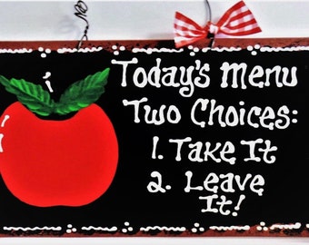 APPLE Today's Menu KITCHEN SIGN Plaque Handpainted Country Wood Crafts Handcrafted Wood Wooden  Door Hanger