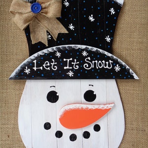 Let It Snow SNOWMAN SIGN Grooved Wood Hanging Hanger Plaque Winter Door Wall Country Wood Crafts Holiday Decor Wood Wooden  Door Hanger