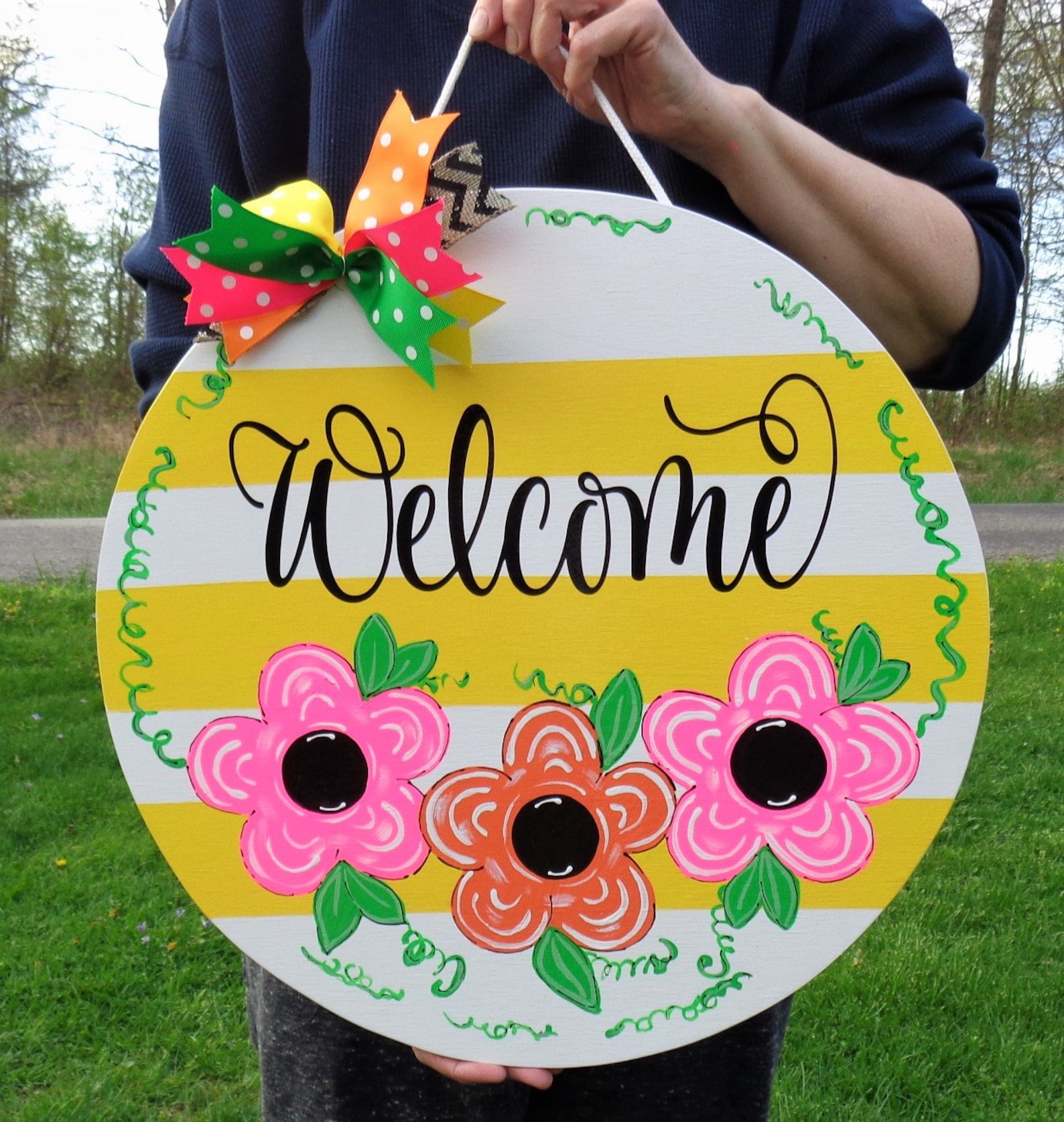 Personalized Welcome Sign: Hand-painted Floral Door Hanger - Etsy