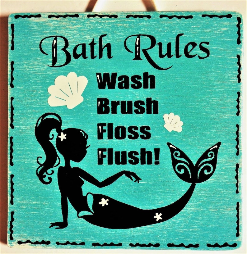 MERMAID BATH RULES Bathroom Sign Wall Hanger Hanging Plaque Etsy