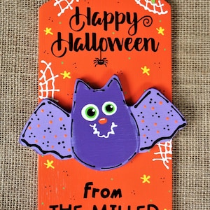 PERSONALIZE Sign HAPPY HALLOWEEN Bat Cave Fall Autumn Decor Plaque Wood Wooden  Door Hanger