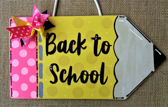 Back to School TEACHER PENCIL SIGN Plaque School Class Classroom Wall Hanger Handcrafted Hand Painted Wood Wooden Door Hanger